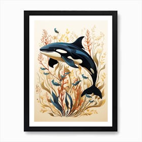 Beige Orca Whale And Seaweed Art Print