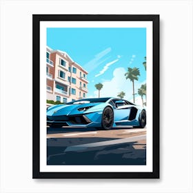 A Lamborghini Aventador In French Riviera Car Illustration 2 Art Print