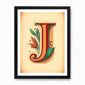 J, Letter, Alphabet Vintage Sketch 2 Art Print