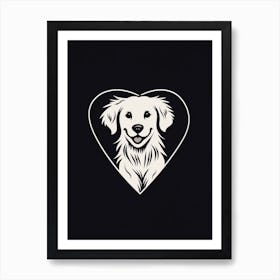 Black Background Golden Retriever Heart Art Print