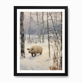 Vintage Winter Animal Painting Wild Boar 2 Art Print