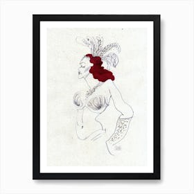 Hand pencil drawing of burlesque woman 1 Art Print