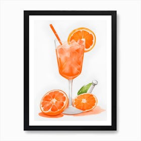 Aperol With Ice And Orange Watercolor Vertical Composition 27 Art Print