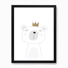 Cute White Bear With Crown Art Print