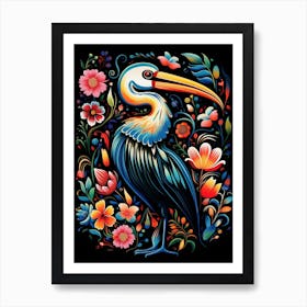 Folk Bird Illustration Pelican 2 Art Print