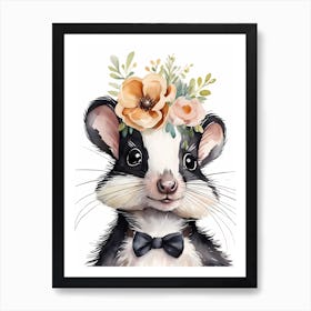 Baby Skunk Flower Crown Bowties Woodland Animal Nursery Decor (21) Art Print
