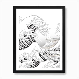 Line Art Inspired By The Great Wave Off Kanagawa 4 Art Print