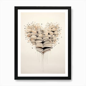 Book Heart Cream & Black 1 Art Print