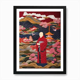 'Monk' Japanese Quilting Inspired Art, 1499 Art Print