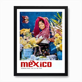 Mexico, Girl With Flowers Art Print
