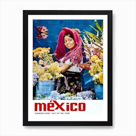 Mexico, Girl With Flowers Poster