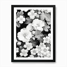 Great Japan Hokusai Black And White Flowers 16 Art Print