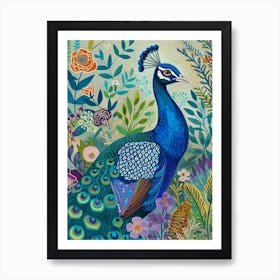 Folk Colourful Peacock 3 Art Print