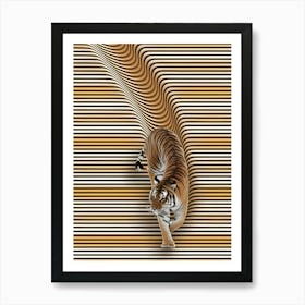 Tiger On Striped Background Art Print