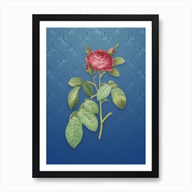 Vintage Red Gallic Rose Botanical on Bahama Blue Pattern n.0874 Art Print