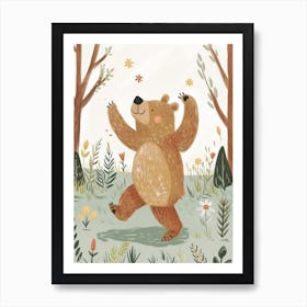 Brown Bear Dancing In The Woods Storybook Illustration 1 Art Print