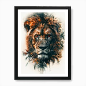 Double Exposure Realistic Lion With Jungle 28 Art Print