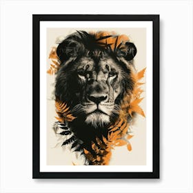 Double Exposure Realistic Lion With Jungle 4 Art Print