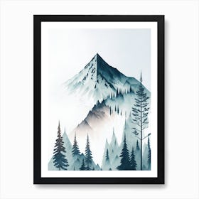 Mountain And Forest In Minimalist Watercolor Vertical Composition 327 Art Print