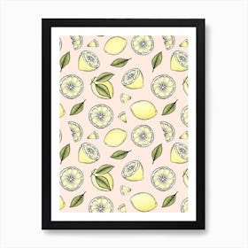 Lemons On Pink Art Print