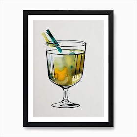 Dirty MCocktail Poster artini 2 Minimal Line Drawing With Watercolour Cocktail Poster Art Print