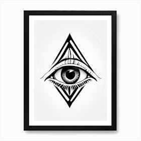 Digital Art, Symbol, Third Eye Simple Black & White Illustration 2 Art Print