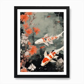 Orange Koi Fish Watercolour With Botanicals 6 Art Print