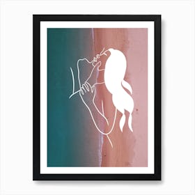 Couple Beach Kiss Silhouette Feminine Romantic Love Contemporary Modern Abstract Minimalist Aesthetic Art Print