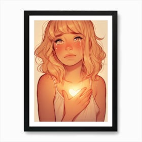 Broken Girl Holding A Heart Art Print