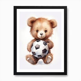 Football Soccer Ball Teddy Bear Painting Watercolour 5 Art Print