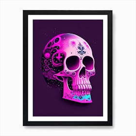 Skull With Cosmic Themes Pink 3 Mexican Art Print