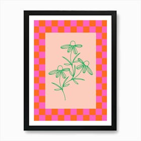 Modern Checkered Flower Poster Pink & Green 13 Art Print