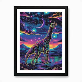 Cyber Celestial Neon Dinosaur 1 Art Print