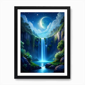Waterfall At Night Art Print