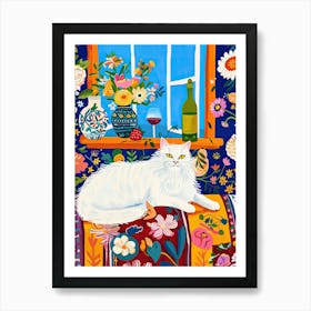 Tea Time With A Angora Cat 3 Art Print