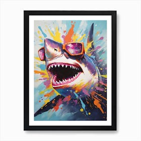  A Shark In Sunglasses Vibrant Paint Splash 2 Art Print