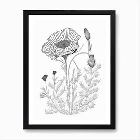 Poppy Herb William Morris Inspired Line Drawing 2 Art Print