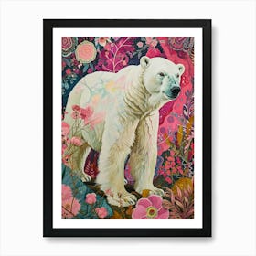 Floral Animal Painting Polar Bear 4 Art Print