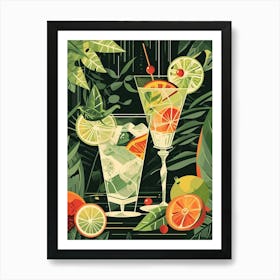 Orange & Lime Art Deco Inspired Cocktail 2 Art Print
