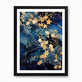 Blue And Gold Leaves Art Print