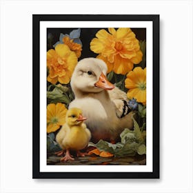 Floral Duckling Family 1 Art Print