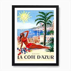 Beach Girl Posing on French Riviera Art Print