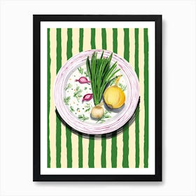 A Plate Of Spring Onion, Top View Food Illustration 4 Art Print