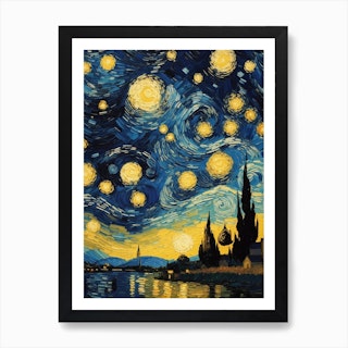 The Starry Night by Vincent Van Gogh Fine Art Paper Poster (styles > Fine Art > Classic Fine Art > Post-impressionism art) - 16x24x.25