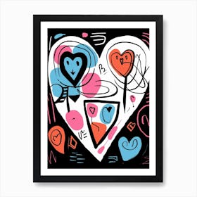 Abstract Heart Line Faces Art Print