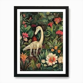 Dinosaur In Tropical Flowers Painting 2 Art Print