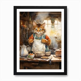 Tiger Illustration Cooking Watercolour 1 Art Print