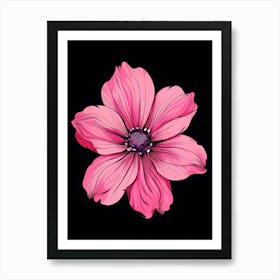 Pink Flower On Black Background Art Print