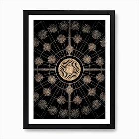 Geometric Glyph Radial Array in Glitter Gold on Black n.0081 Art Print