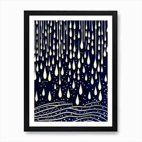 Water Droplets Waterscape Linocut 1 Art Print